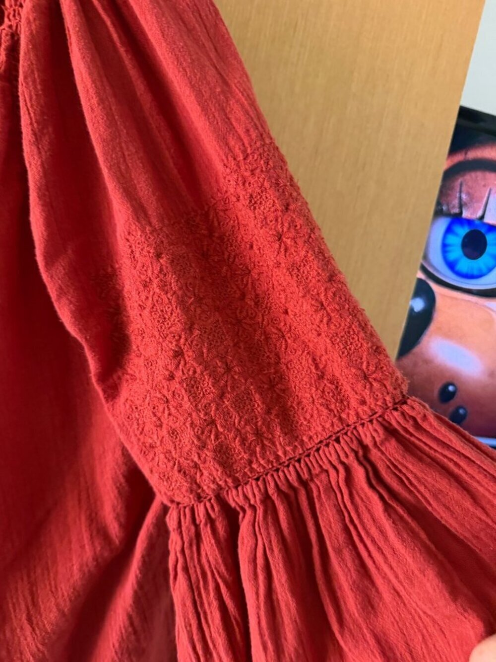 Doen Womens Embroidered Cotton Flowy Blouse Size Small Rust Red Cotton Bohemian - Picture 10 of 13